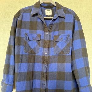 Aerie Blue and Black Buffalo Plaid Button Down Flannel Shirt